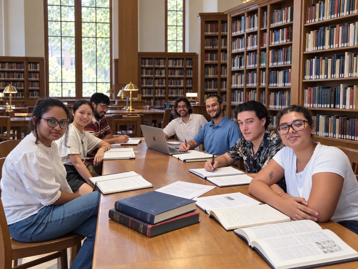 The PULSE Lab team seated around a table in a university library, with books and laptops
